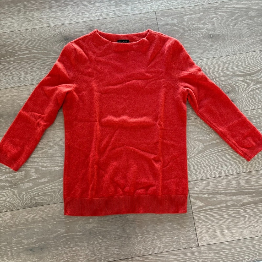 Talbots Audrey Womens Bright Red Tight-Knit 100 % Cashmere Pullover Sweater S